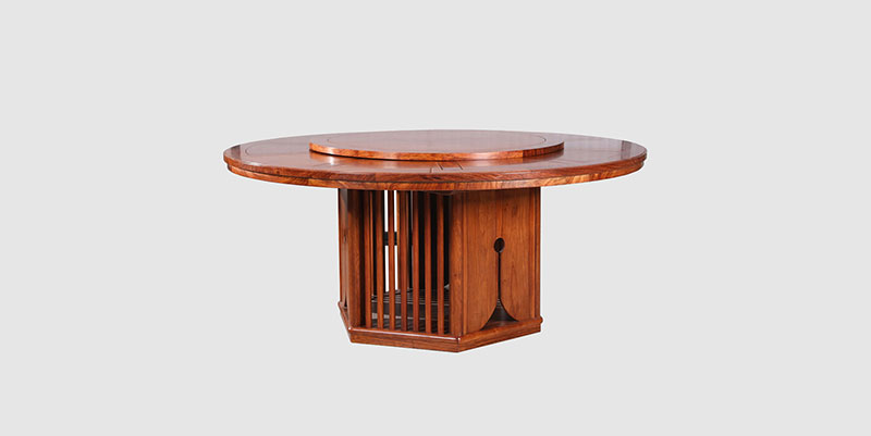 阿克苏中式餐厅装修天地圆台餐桌红木家具效果图